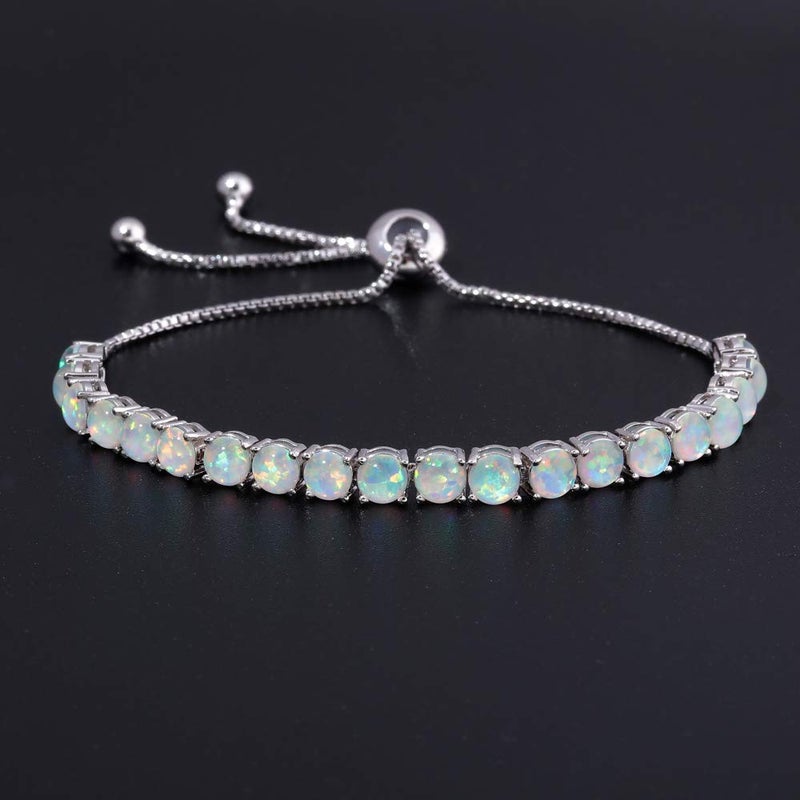 CiNily Adjustable Silver Plated White Opal Tennis Bracelet for Women- Fashion Jewelry - Image 2